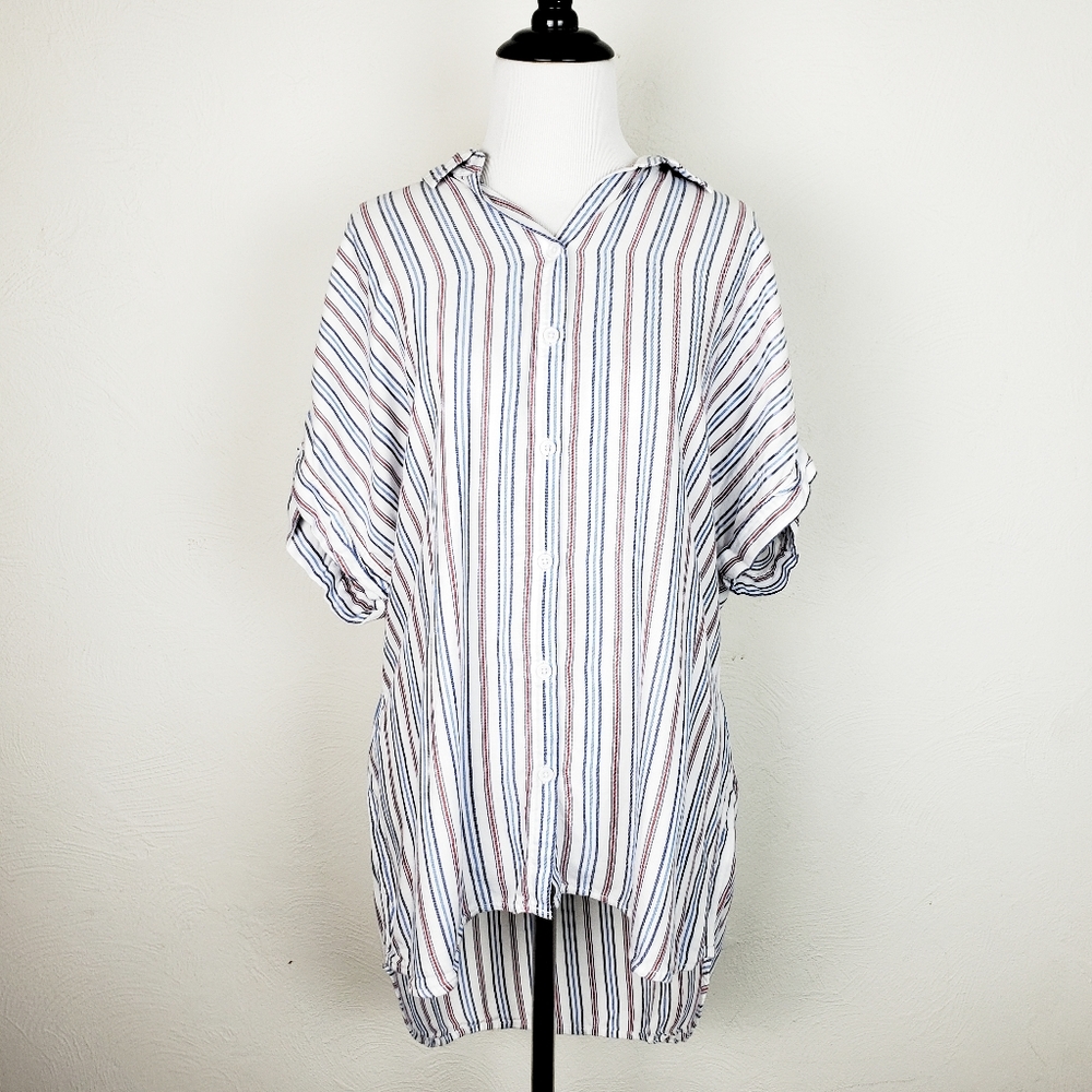 Beachlunchlounge Top Shirt Striped Boho Beach Summer Spring Coastal Neutral - Picture 2 of 10